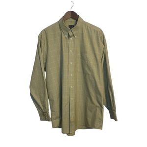 Jos A Bank Men's Tan Checkered Long Sleeve Button Up Neutral Lightweight Shirt